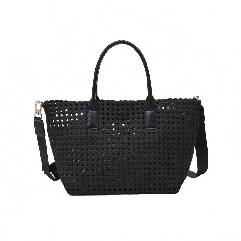 NEW SOL AND SELENE women's solstice medium hand woven knot tote bag in black
